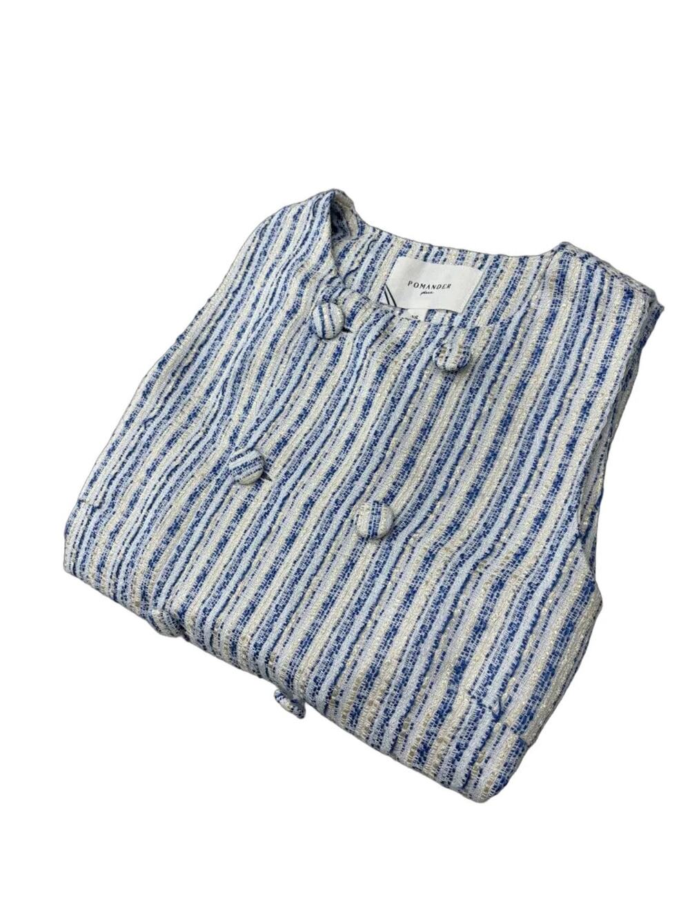 Pomander Place Striped Tweed Sleeveless Mini Dress Blue